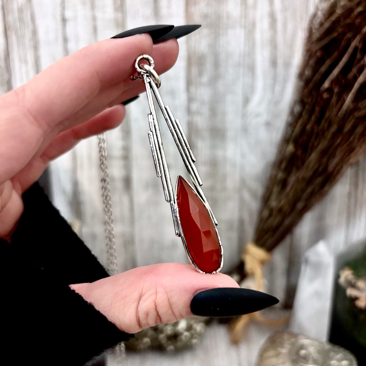 Red Carnelian Crystal Necklace in Fine Silver / Foxlark Collection - One of a Kind