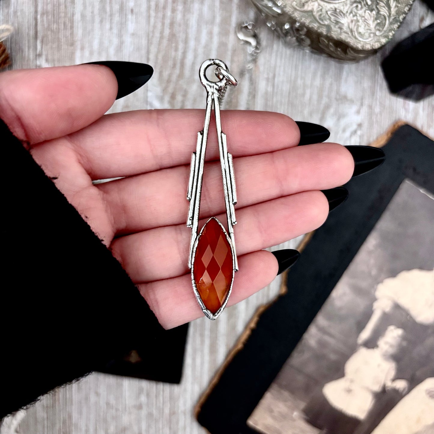 Red Carnelian Crystal Necklace in Fine Silver / Foxlark Collection - One of a Kind