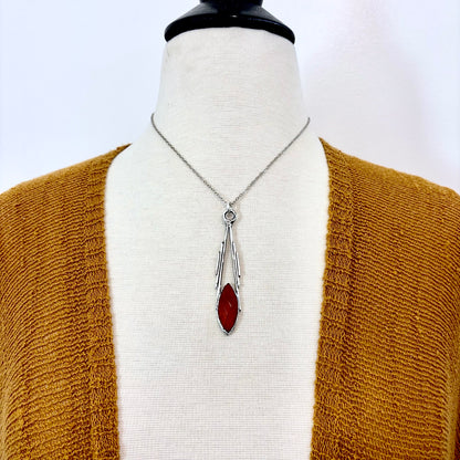 Red Carnelian Crystal Necklace in Fine Silver / Foxlark Collection - One of a Kind