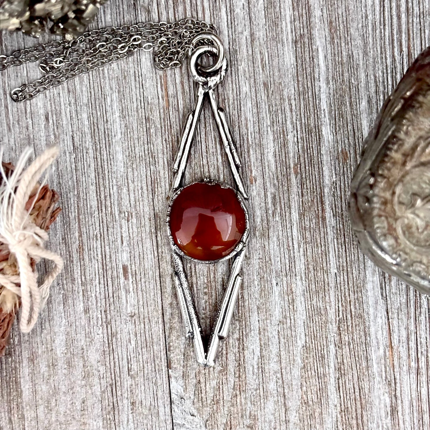 Red Carnelian Crystal Necklace in Fine Silver / Foxlark Collection - One of a Kind