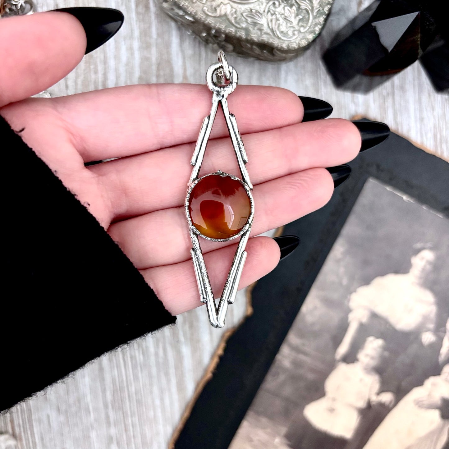 Red Carnelian Crystal Necklace in Fine Silver / Foxlark Collection - One of a Kind