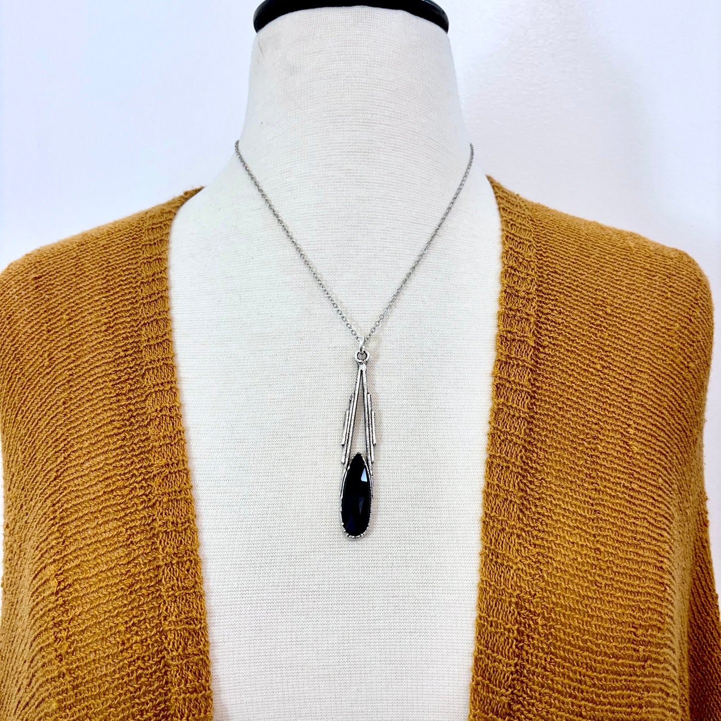 Black Onyx Crystal Necklace in Fine Silver / Foxlark Collection - One of a Kind