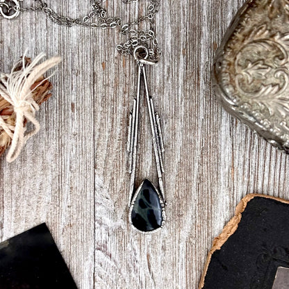 Spiderweb Obsidian Crystal Necklace in Fine Silver / Foxlark Collection - One of a Kind