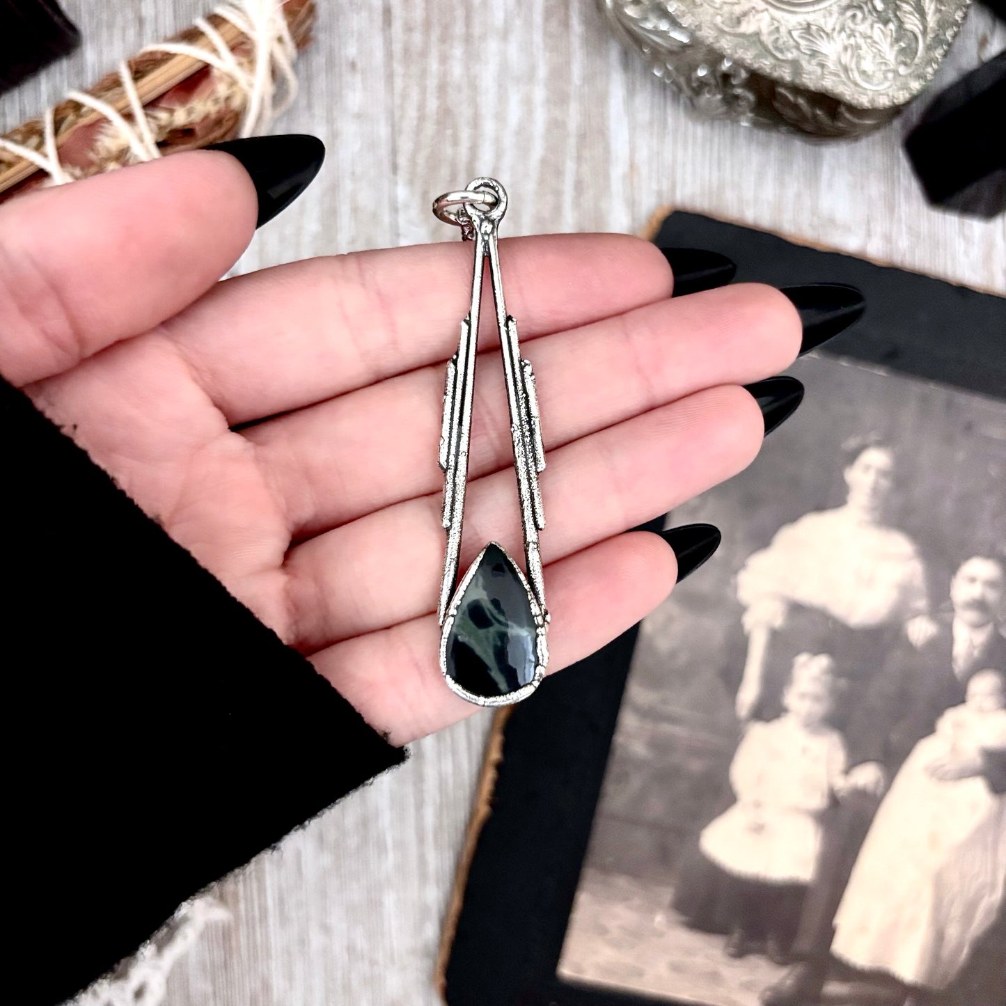 Spiderweb Obsidian Crystal Necklace in Fine Silver / Foxlark Collection - One of a Kind