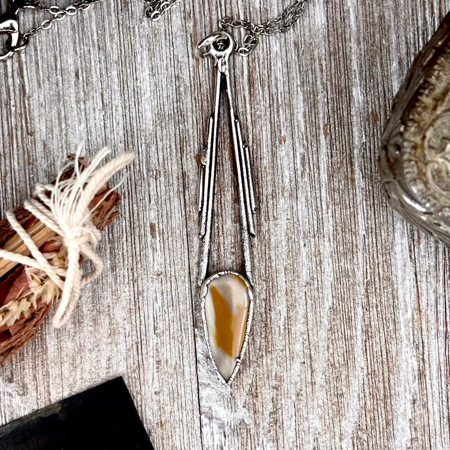 Yellow Mookaite Crystal Necklace in Fine Silver / Foxlark Collection - One of a Kind