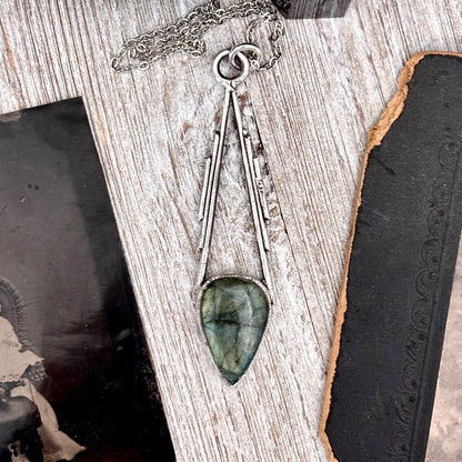 Blue Labradorite Crystal Necklace in Fine Silver / Foxlark Collection - One of a Kind