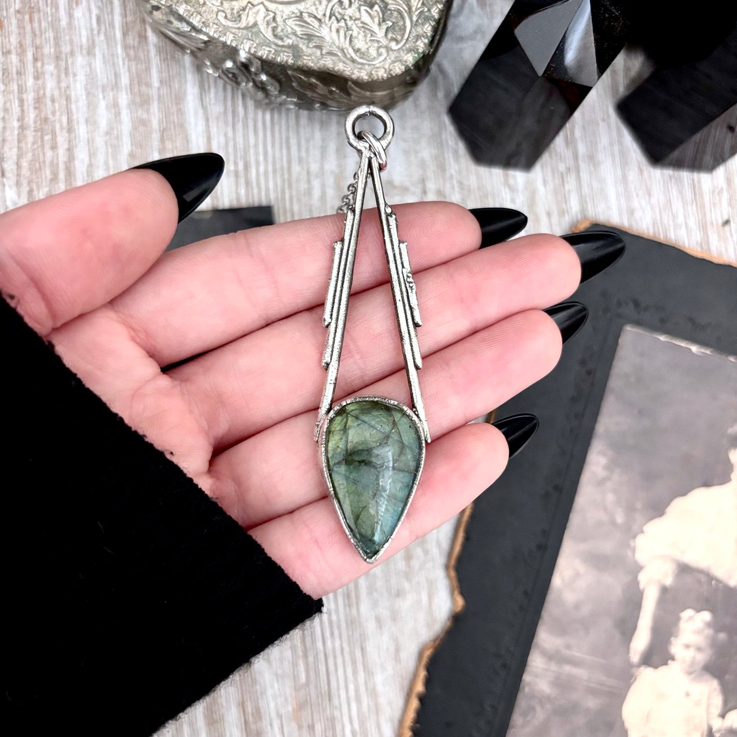 Blue Labradorite Crystal Necklace in Fine Silver / Foxlark Collection - One of a Kind