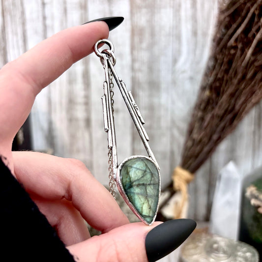 Blue Labradorite Crystal Necklace in Fine Silver / Foxlark Collection - One of a Kind