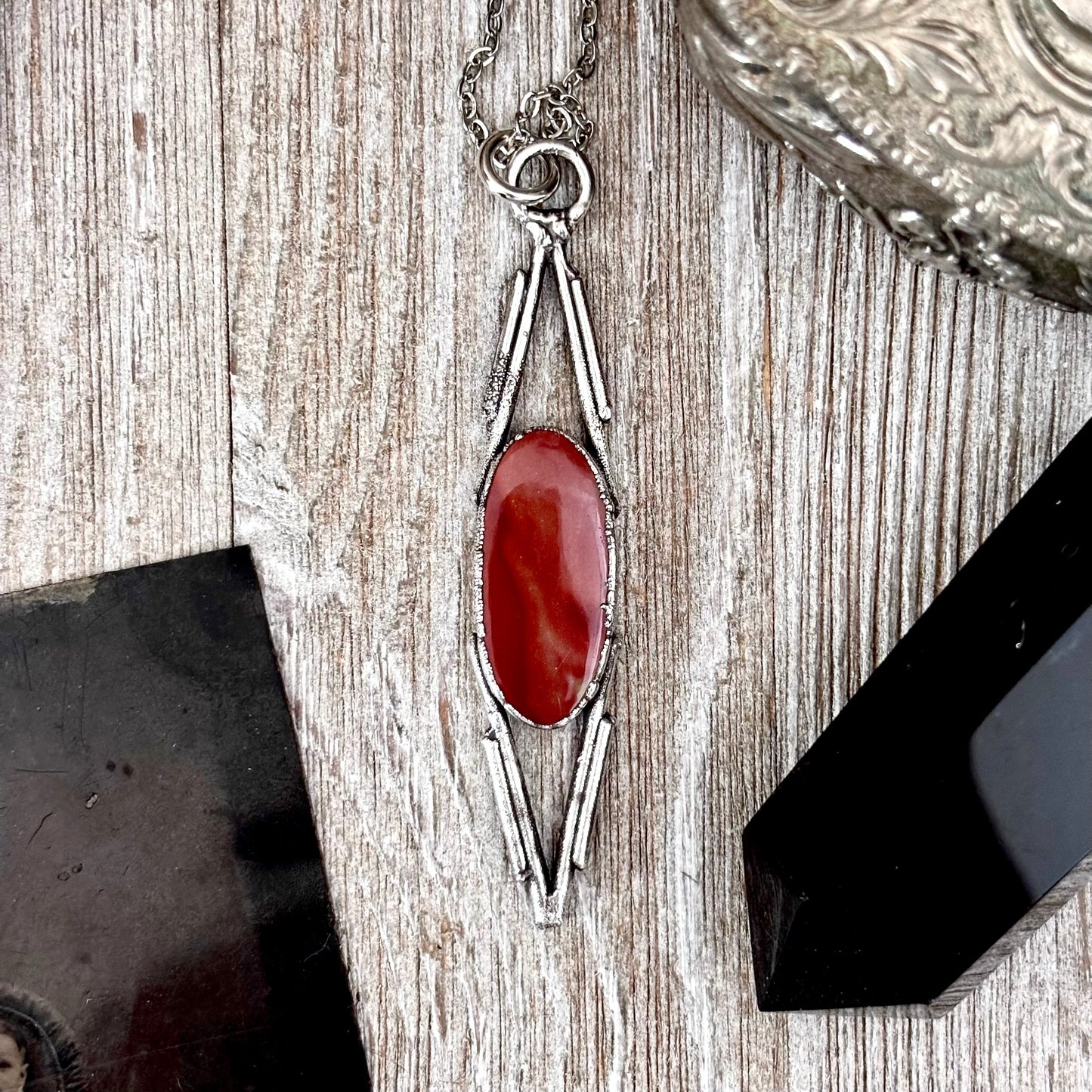 Red Mookaite Crystal Necklace in Fine Silver / Foxlark Collection - One of a Kind