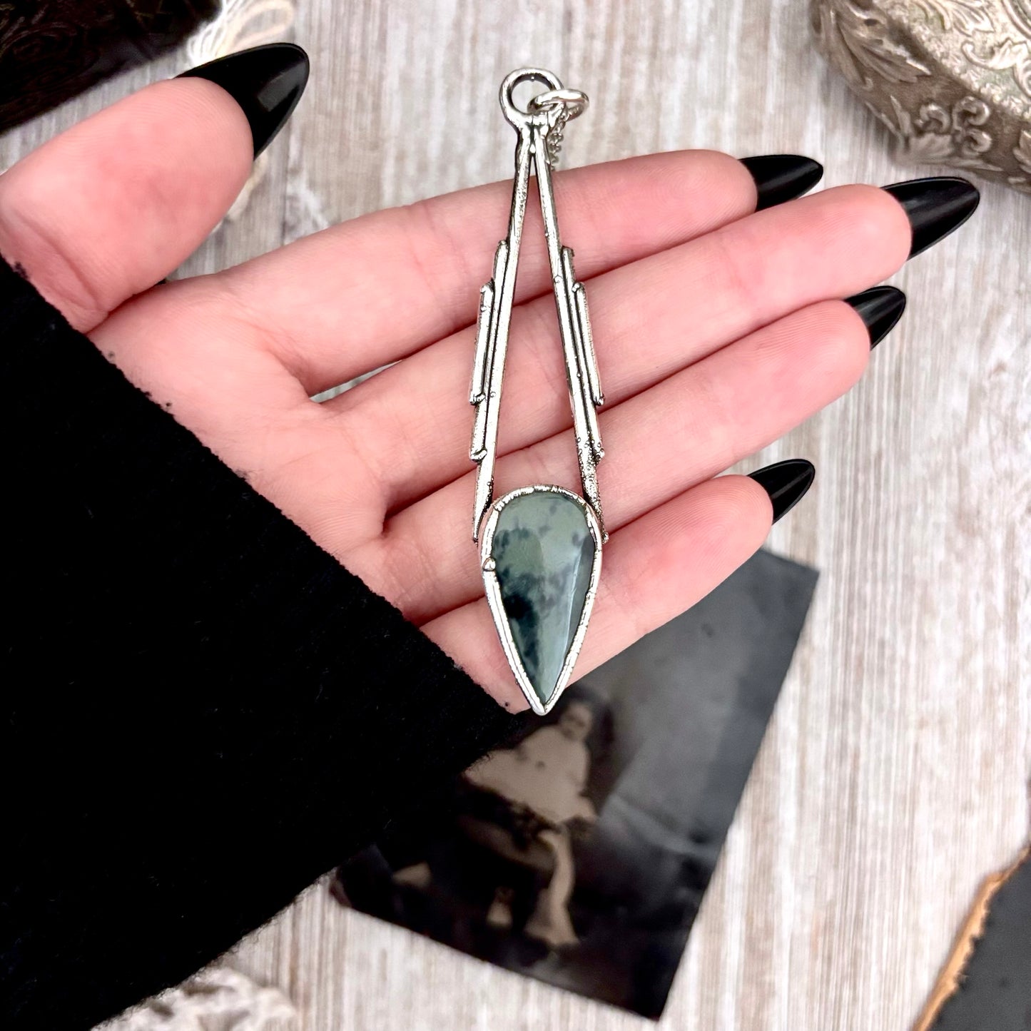 Spiderweb Obsidian Crystal Necklace in Fine Silver / Foxlark Collection - One of a Kind