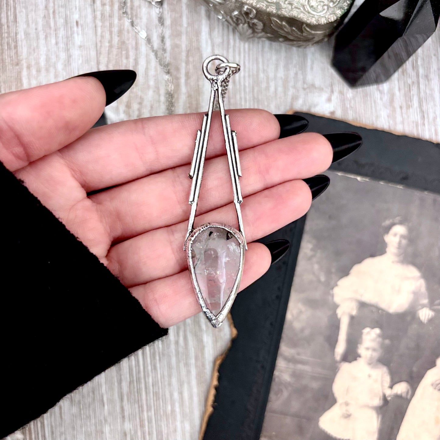 Tourmaline Quartz Crystal Necklace in Fine Silver / Foxlark Collection - One of a Kind