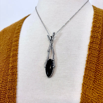 Black Onyx Crystal Necklace in Silver / Sticks & Stones Collection