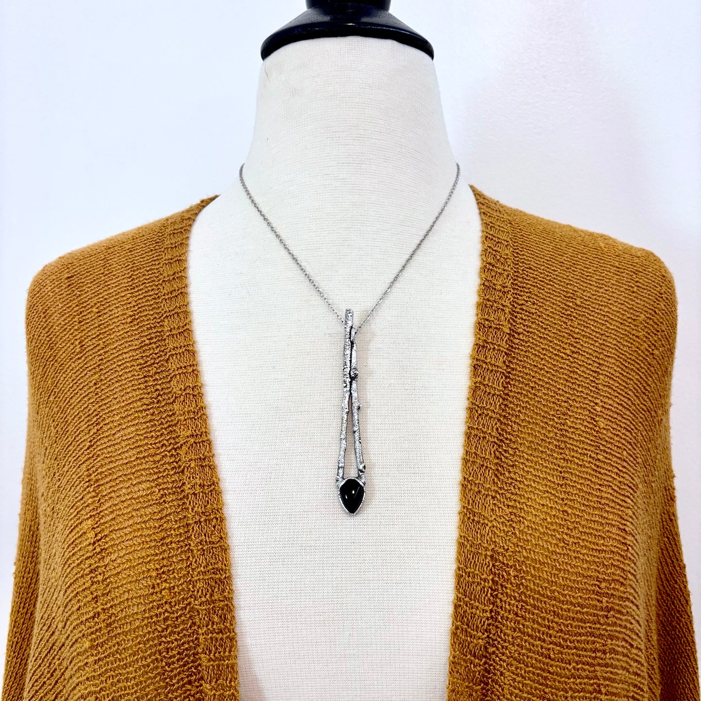 Black Onyx Crystal Necklace in Silver /Sticks & Stones Collection