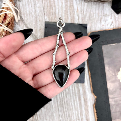 Black Onyx Crystal Necklace in Silver /Sticks & Stones Collection