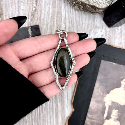 Gold Sheen Obsidian Crystal Necklace in Silver /Sticks & Stones Collection
