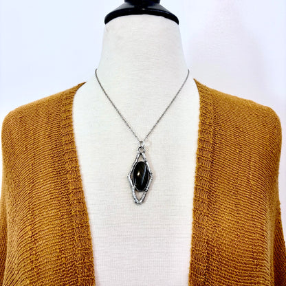 Gold Sheen Obsidian Crystal Necklace in Silver /Sticks & Stones Collection