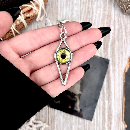 Green Eyeball Necklace Fine Silver / Foxlark Collection - One of a Kind