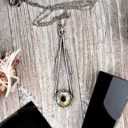 Green Eyeball Necklace Fine Silver / Foxlark Collection - One of a Kind