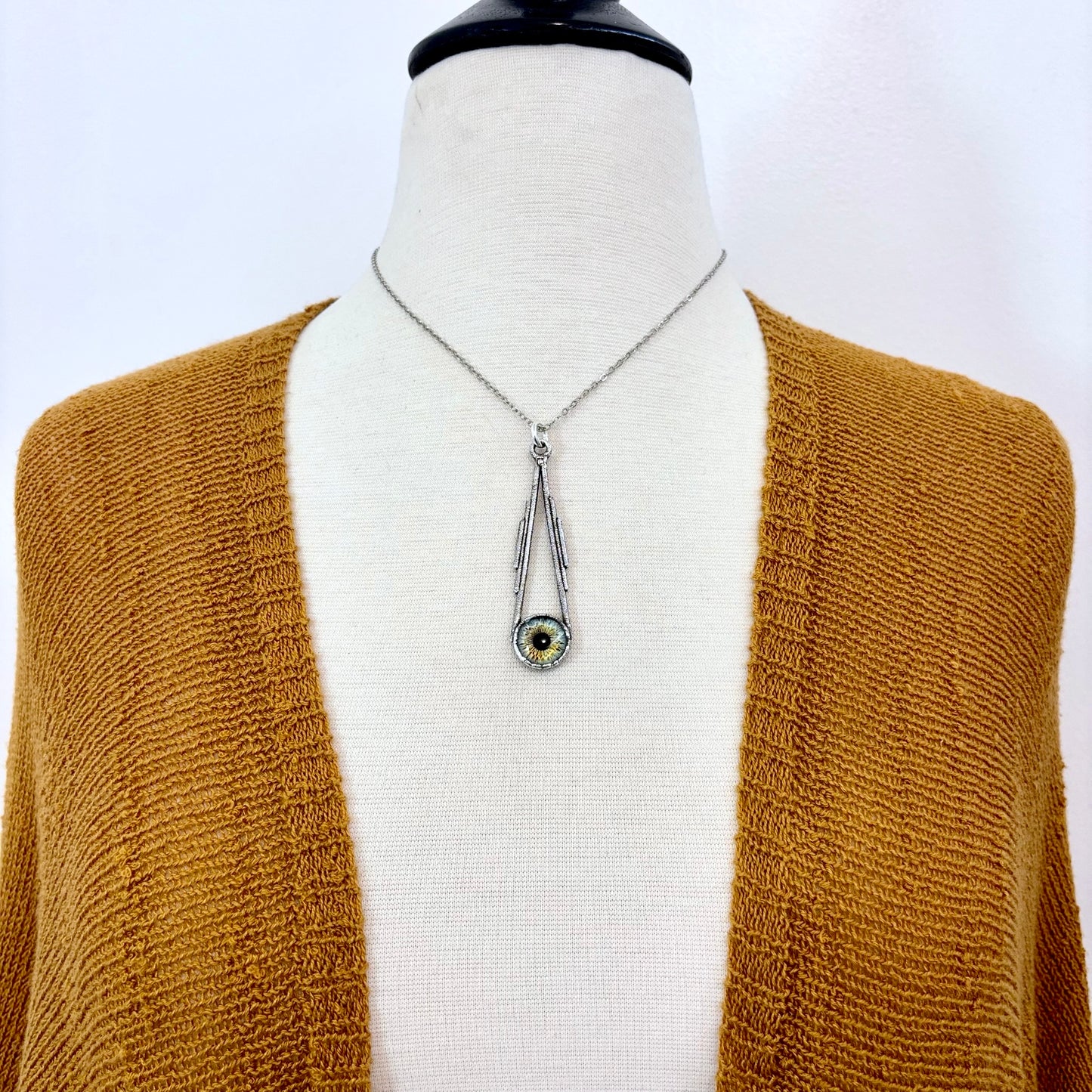 Green Eyeball Necklace Fine Silver / Foxlark Collection - One of a Kind