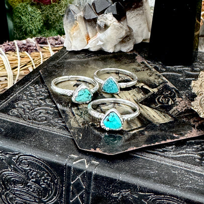 Handmade Tibetan Turquoise Ring in Fine Silver / Size 6.5 8 9 10 10.5 / Foxlark Collection