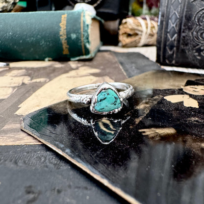 Handmade Tibetan Turquoise Ring in Fine Silver / Size 6.5 8 9 10 10.5 / Foxlark Collection