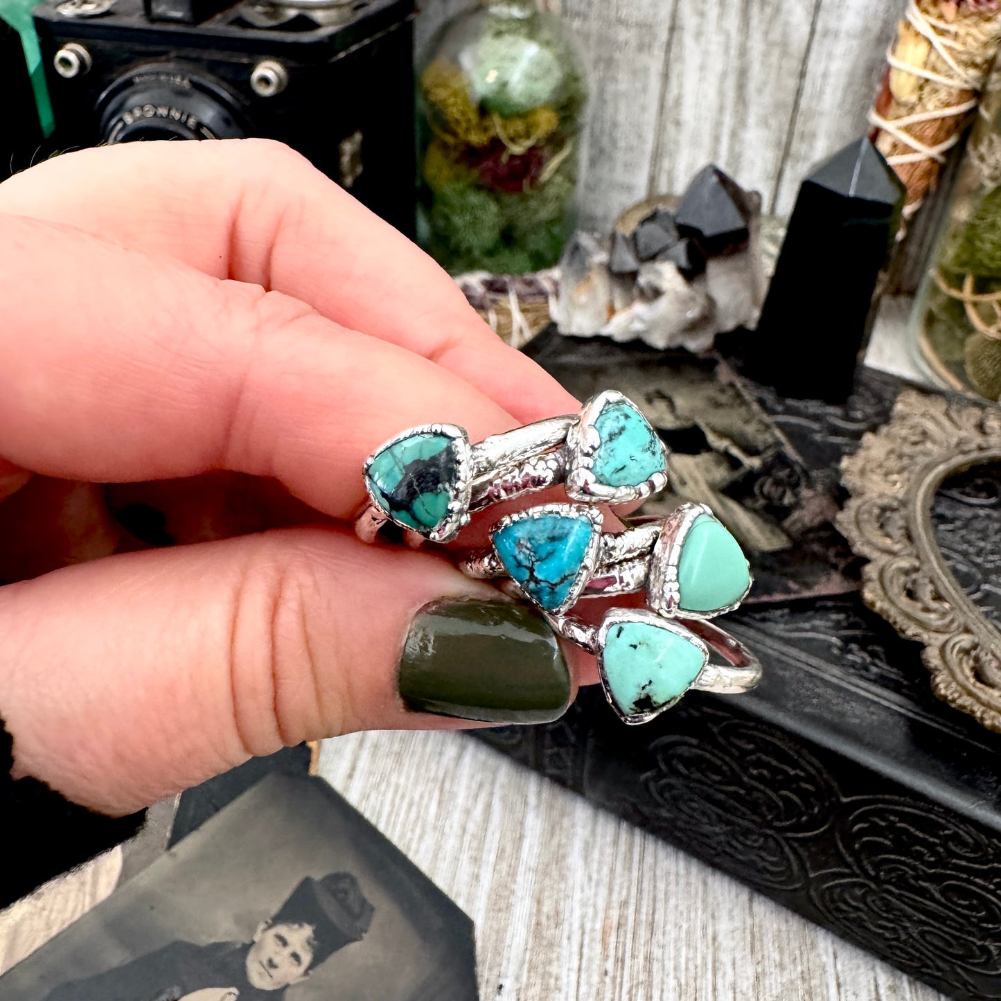 Handmade Tibetan Turquoise Ring in Fine Silver / Size 6.5 8 9 10 10.5 / Foxlark Collection