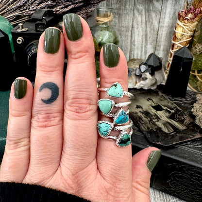 Handmade Tibetan Turquoise Ring in Fine Silver / Size 6.5 8 9 10 10.5 / Foxlark Collection