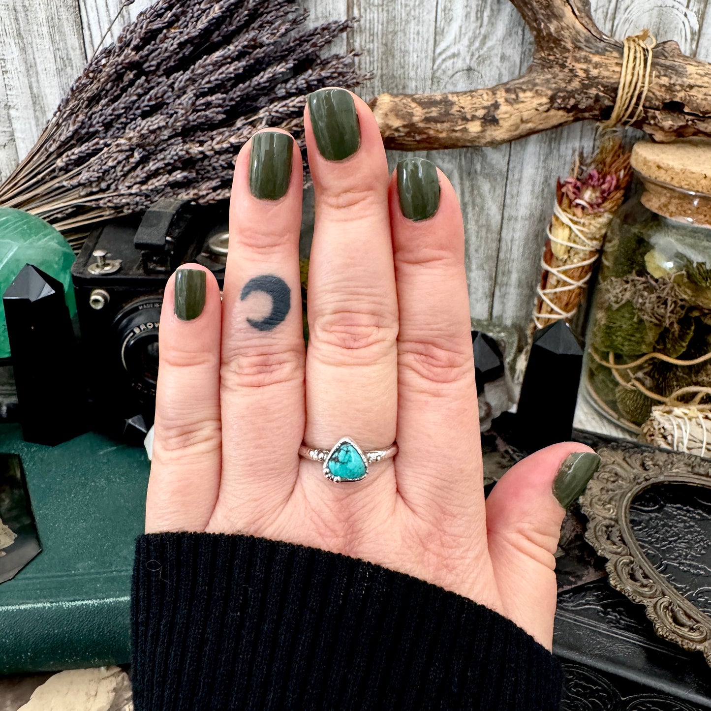 Handmade Tibetan Turquoise Ring in Fine Silver / Size 6.5 8 9 10 10.5 / Foxlark Collection