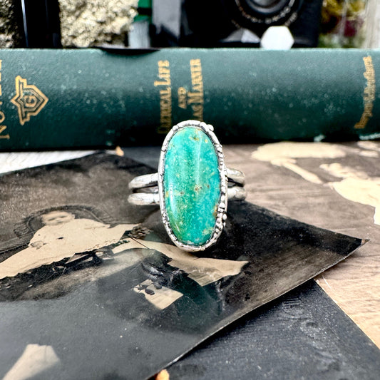 Handmade Tibetan Turquoise Ring in Fine Silver / Size 7 8 9 / Foxlark Collection