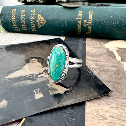 Handmade Tibetan Turquoise Ring in Fine Silver / Size 7 8 9 / Foxlark Collection