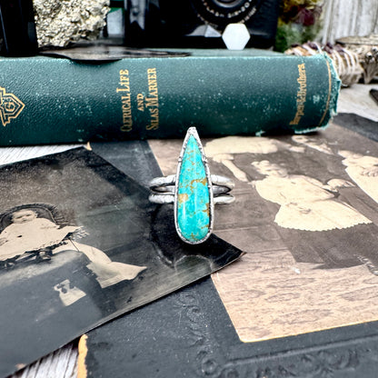 Handmade Tibetan Turquoise Ring in Fine Silver / Size 7 8 9 / Foxlark Collection