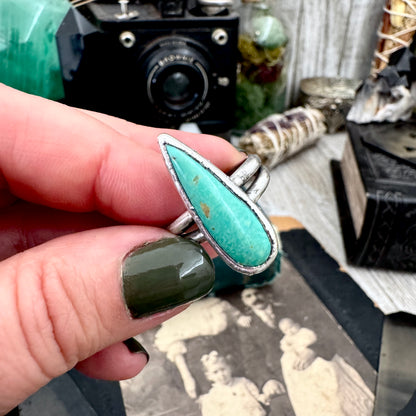 Handmade Tibetan Turquoise Ring in Fine Silver / Size 7 8 9 / Foxlark Collection