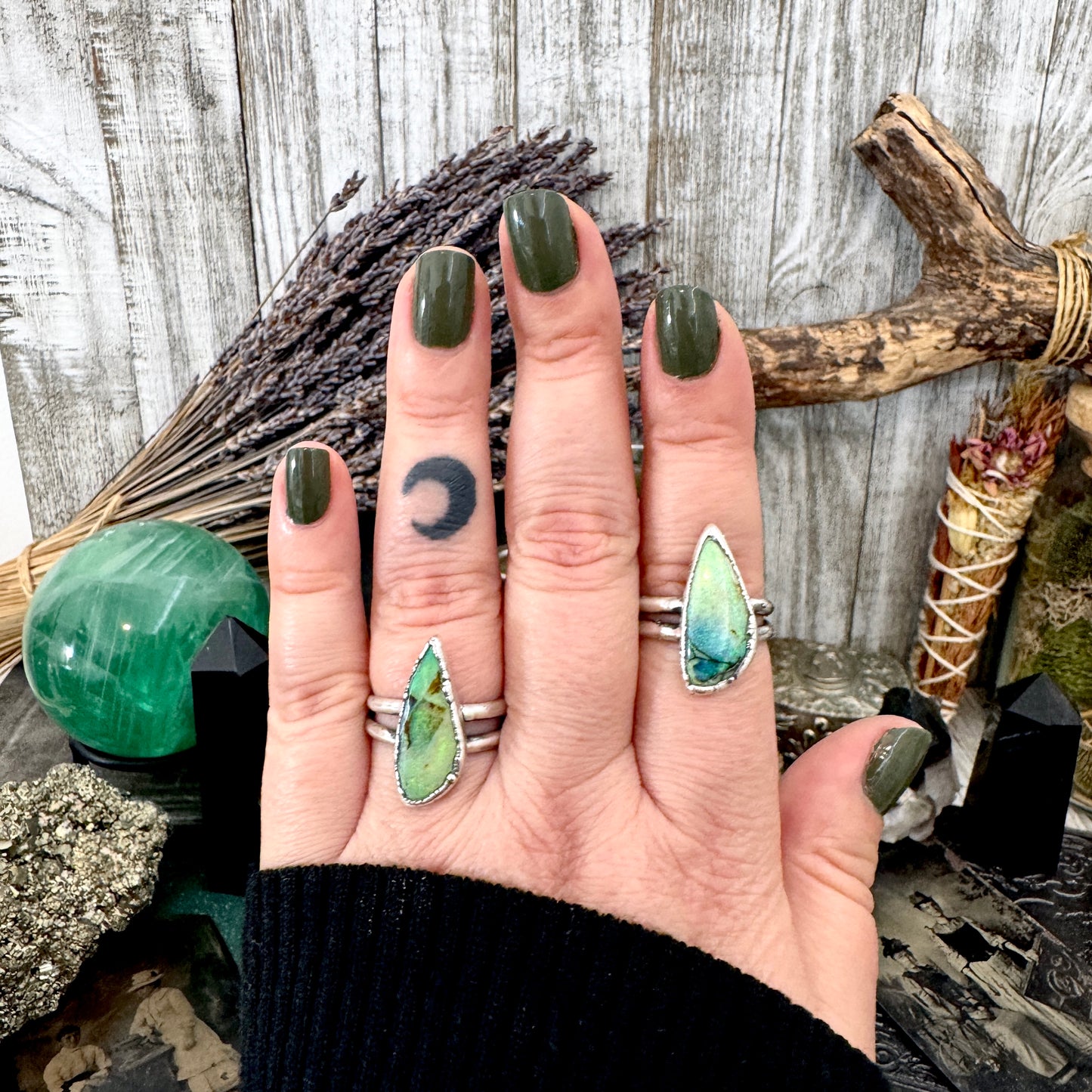 Handmade Sterling Opal Ring in Fine Silver / Size 7 8 9 9.5 / Foxlark Collection