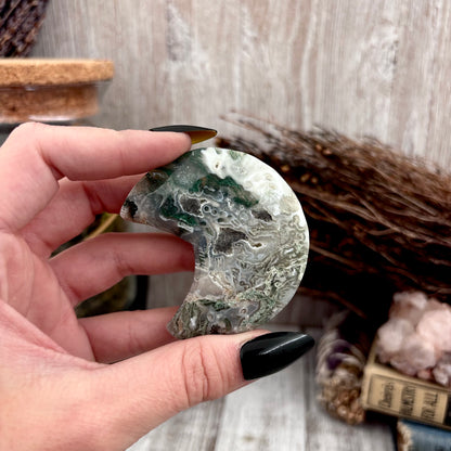 Moss Agate Crystal Moon / FoxlarkCrystals