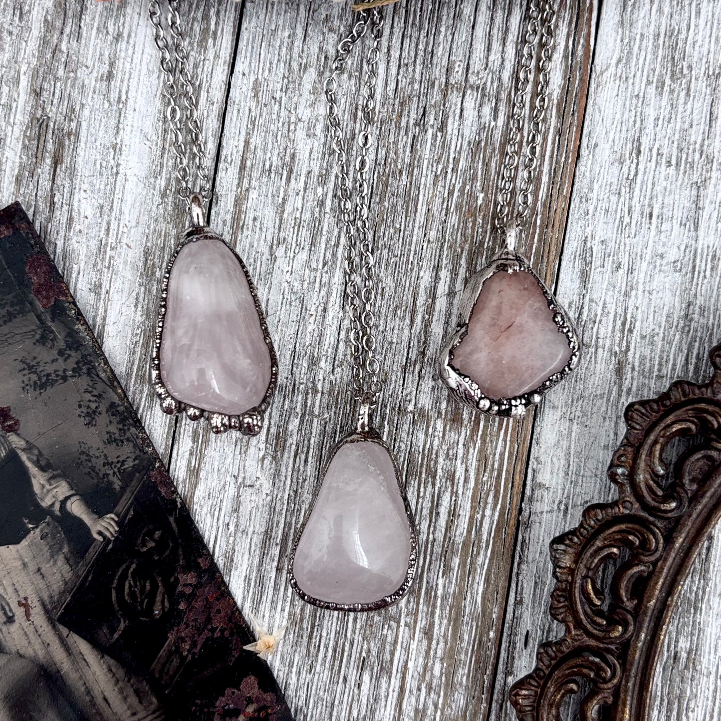 Dainty Pebble Necklace in Citrine, Amethyst, and Rose Quartz in Silver / Foxlark Collection