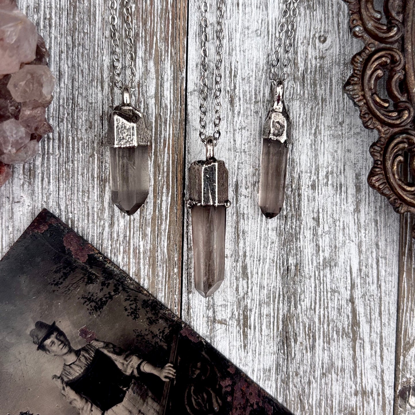 Dainty Raw Smoky Quartz Necklace in Silver/ Foxlark Collection