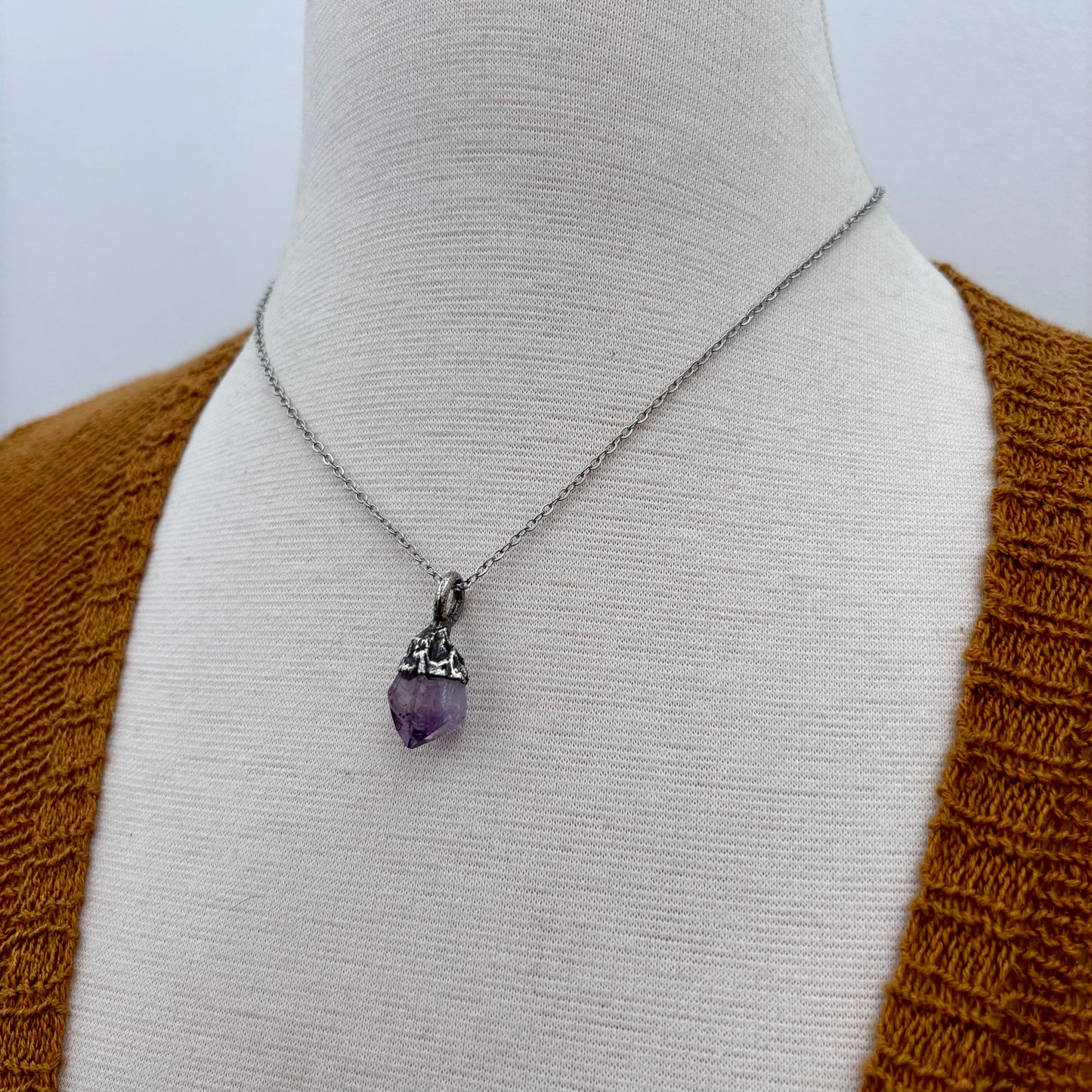 Dainty Raw Amethyst or Citrine Necklace in Silver/ Foxlark Collection