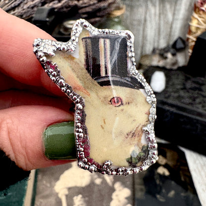Vintage Rabbit with Top Hat- Fine Silver Ring Size 10 The Paper Projects Collection / One of a Kind