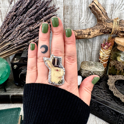 Vintage Rabbit with Top Hat- Fine Silver Ring Size 10 The Paper Projects Collection / One of a Kind