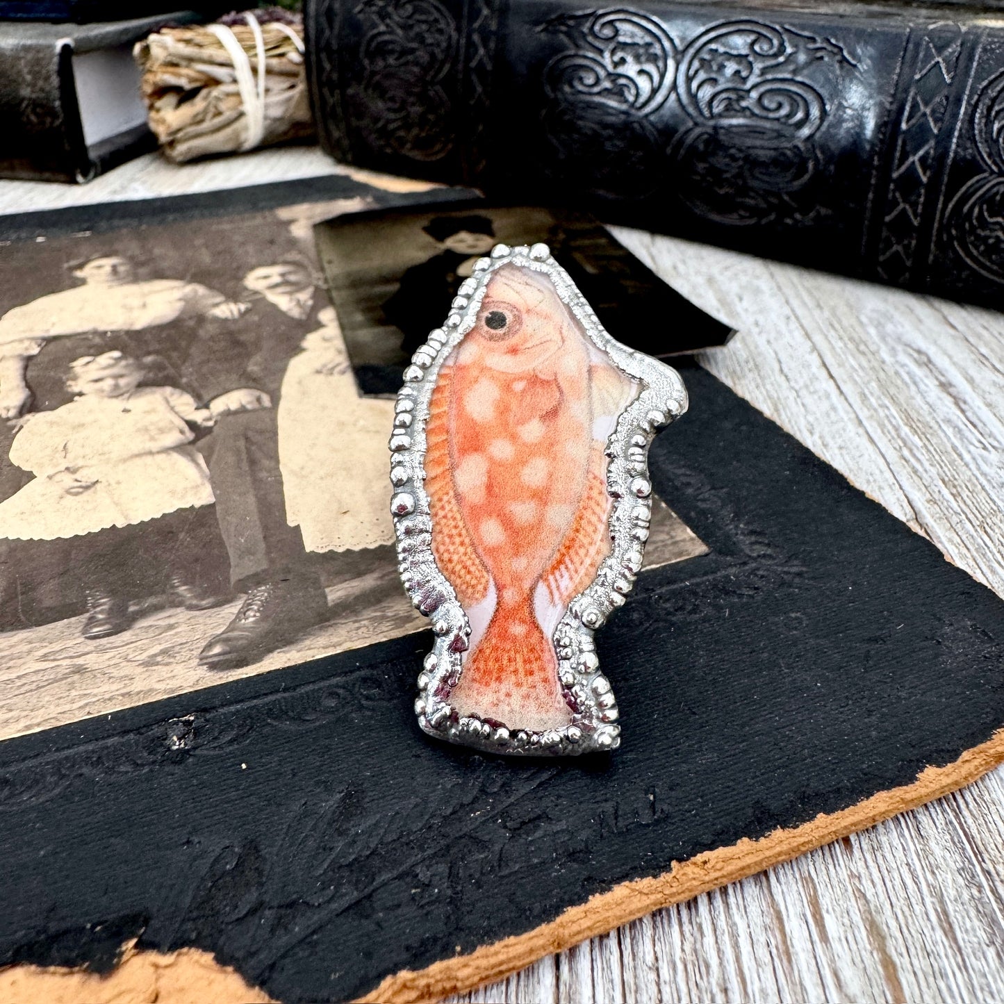 Vintage Fish- Fine Silver Ring Size 9 The Paper Projects Collection / One of a Kind