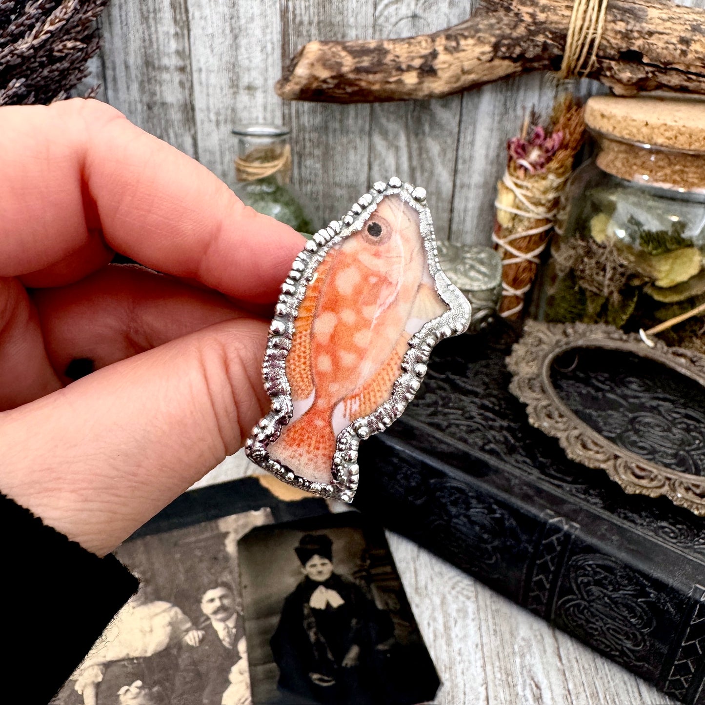 Vintage Fish- Fine Silver Ring Size 9 The Paper Projects Collection / One of a Kind