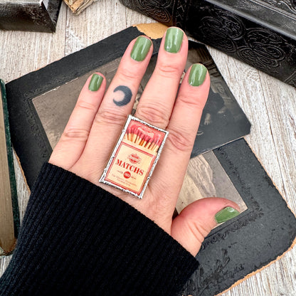 Vintage Matchbox- Fine Silver Ring Size 10 The Paper Projects Collection / One of a Kind