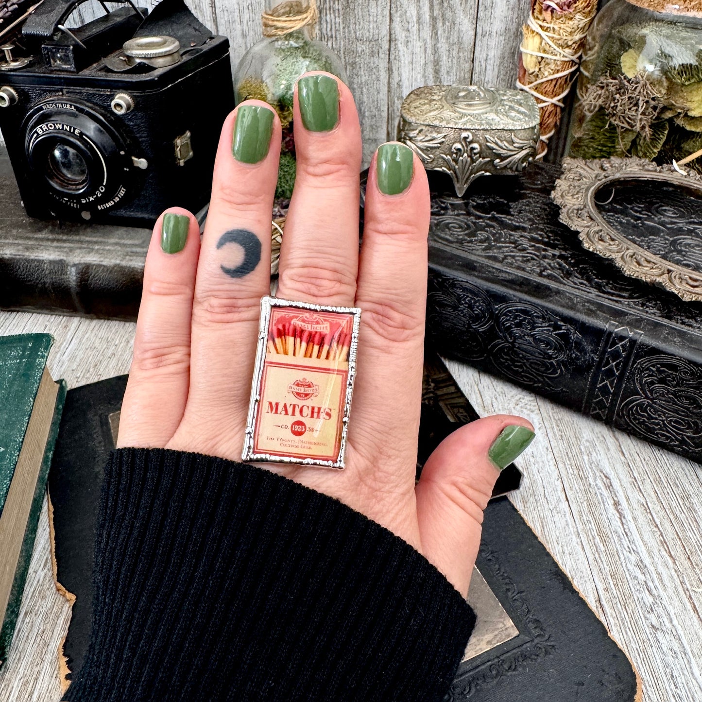 Vintage Matchbox- Fine Silver Ring Size 10 The Paper Projects Collection / One of a Kind