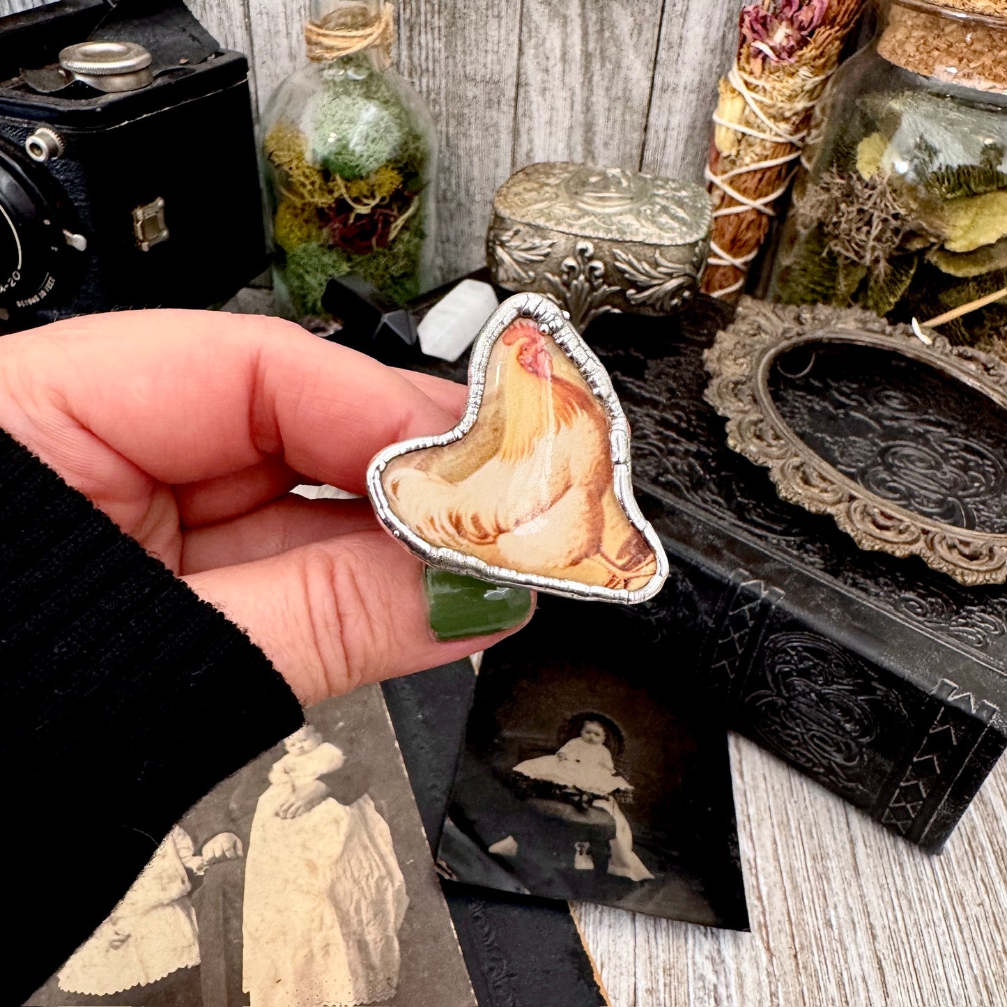 Vintage Chicken (Medium)- Fine Silver Ring Size 7.5 The Paper Projects Collection / One of a Kind