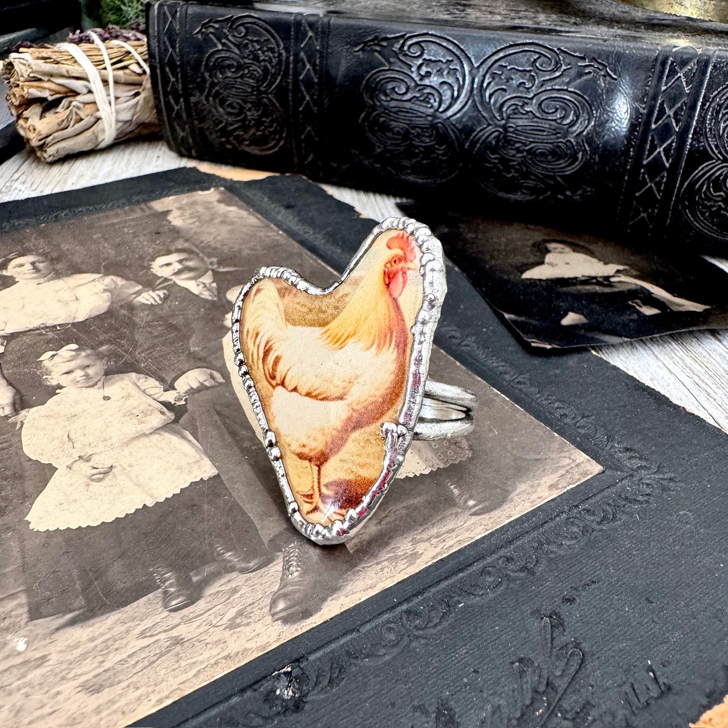 Vintage Chicken (Big)- Fine Silver Ring Size 10 The Paper Projects Collection / One of a Kind
