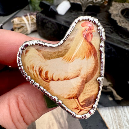 Vintage Chicken (Big)- Fine Silver Ring Size 10 The Paper Projects Collection / One of a Kind