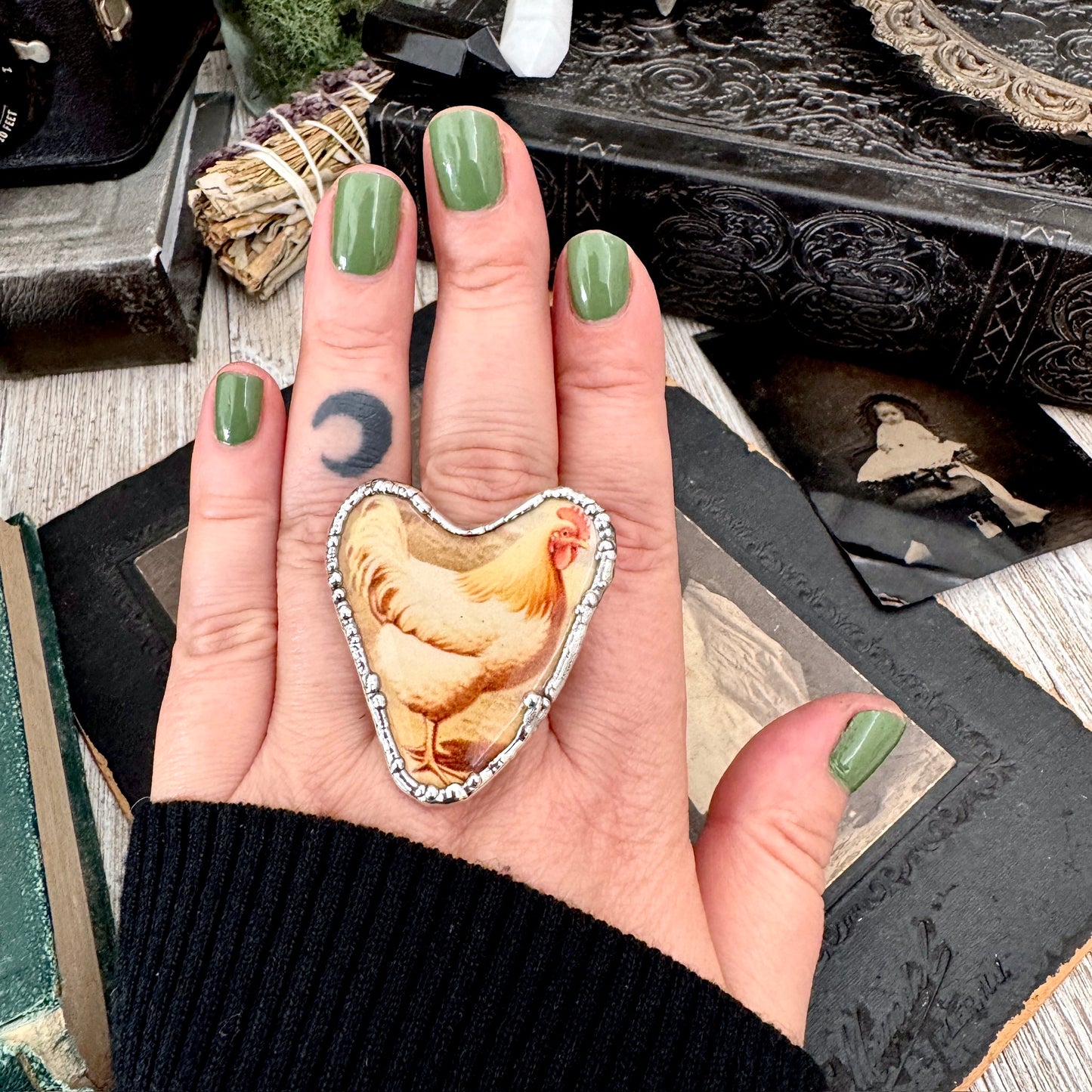 Vintage Chicken (Big)- Fine Silver Ring Size 10 The Paper Projects Collection / One of a Kind