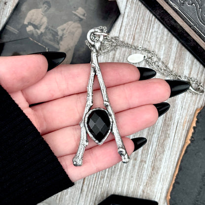 Black Onyx Crystal Necklace in Silver / Sticks & Stones Collection