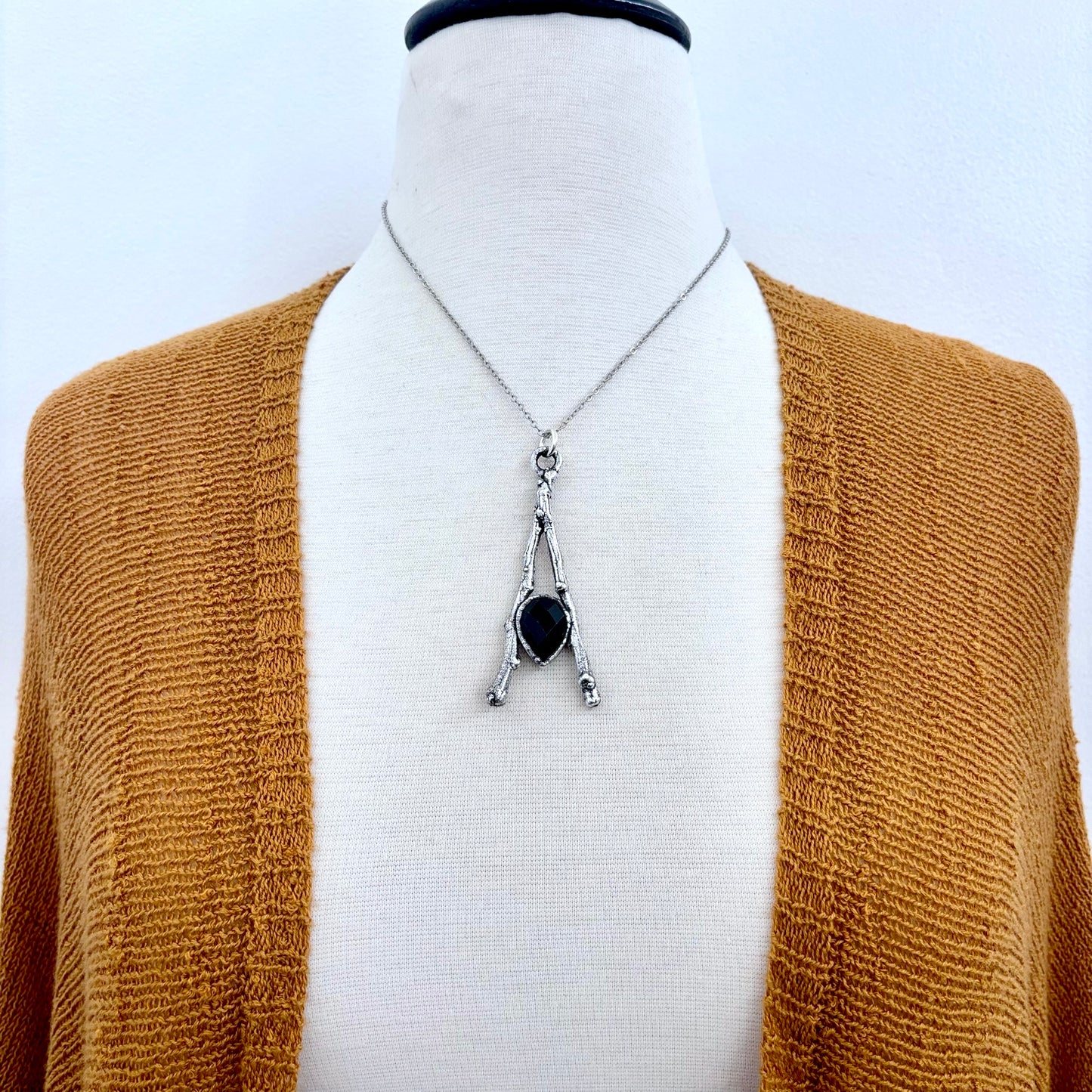 Black Onyx Crystal Necklace in Silver / Sticks & Stones Collection