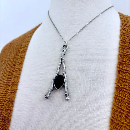 Black Onyx Crystal Necklace in Silver / Sticks & Stones Collection